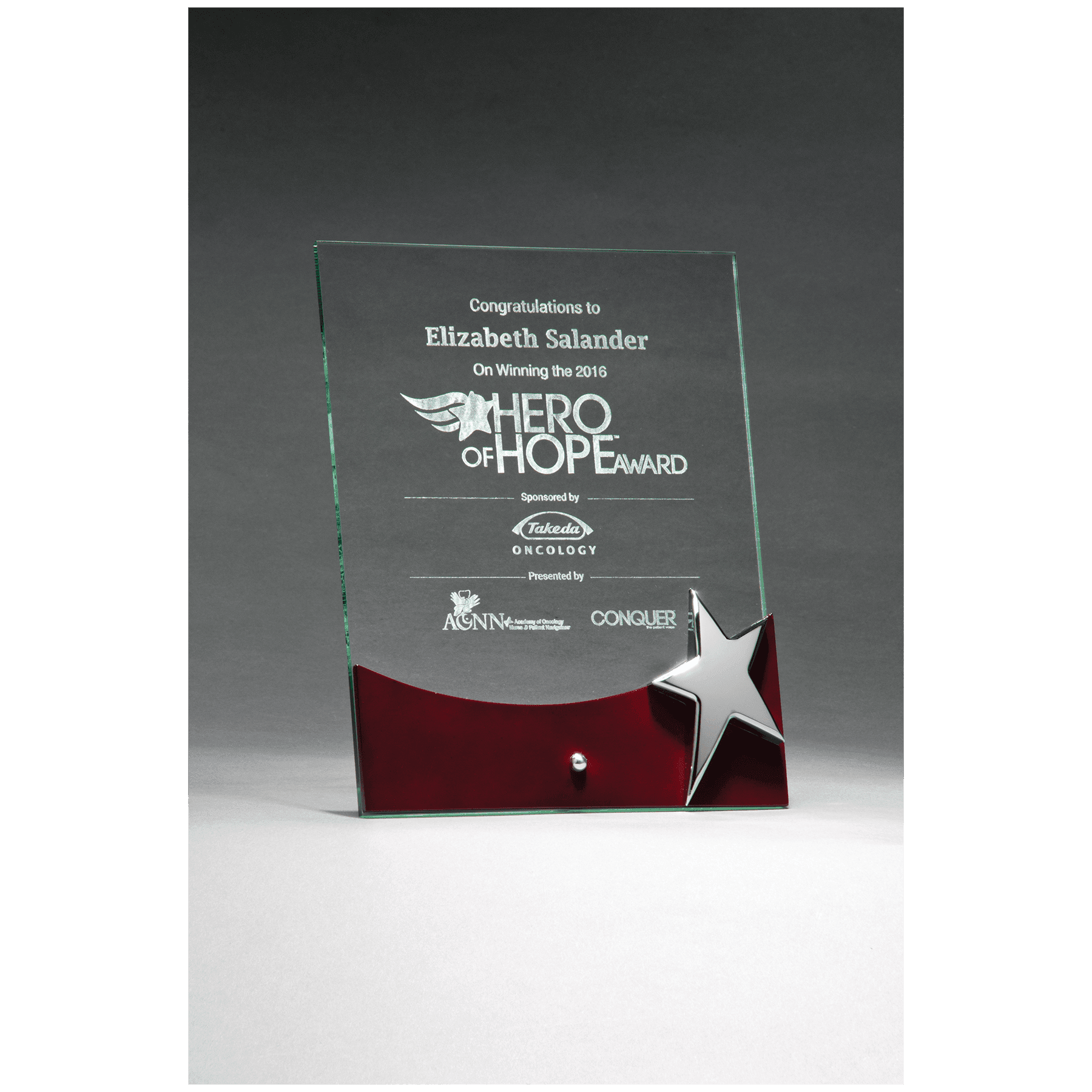 Example of standing glass plaque